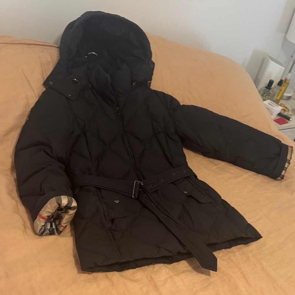 Burberry Black Quilted Puffer Coat with Hood